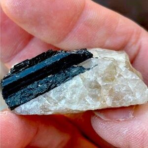 Black tourmaline and Rainbow 🌈 Calcite